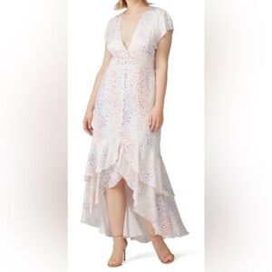 Hutch Rainbow Heart Satin V Neck Maxi Dress